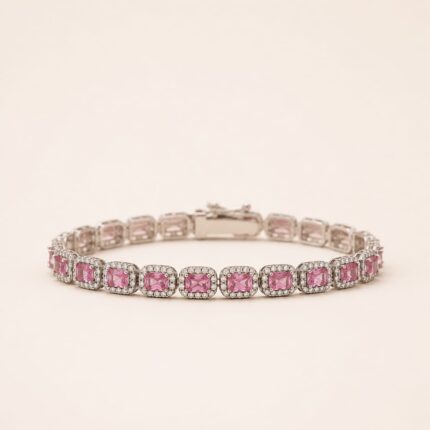 Elegant 925 Silver Bracelet With Pink Gemstone Design