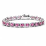 925 silver tennis bracelet with pink gemstones and sparkling halo setting