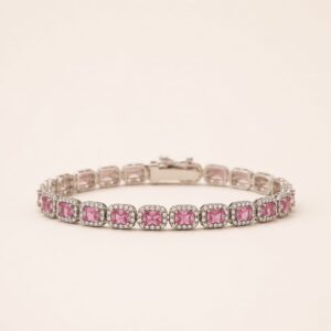 Elegant 925 Silver Bracelet With Pink Gemstone Design
