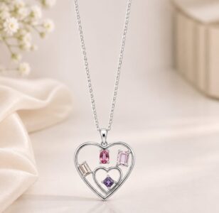 925 S Sterling Silver Heart Shape Locket with Multicolor Gemstone