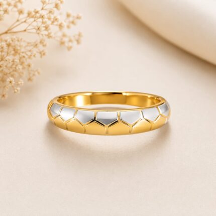 A luxury 21K gold ring featuring a unique hexagonal silver pattern, elegant jewelry for daily weaR