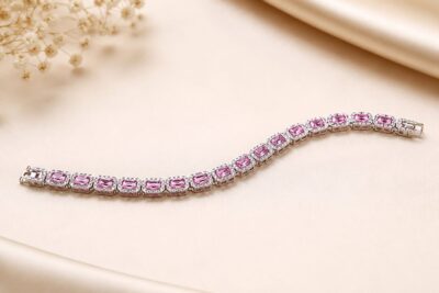 925 Silver Pink Stone Bracelet with Pink Gemstones