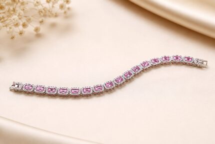 925 Silver Pink Stone Bracelet with Pink Gemstones