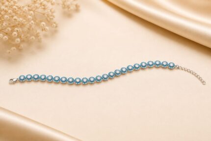 925 Sterling Silver Turquoise Stone Bracelet with round turquoise stones, weight 11.200g