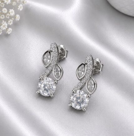 925 Silver Floral Stud Earrings with Sparkling Cubic Zirconia Stones