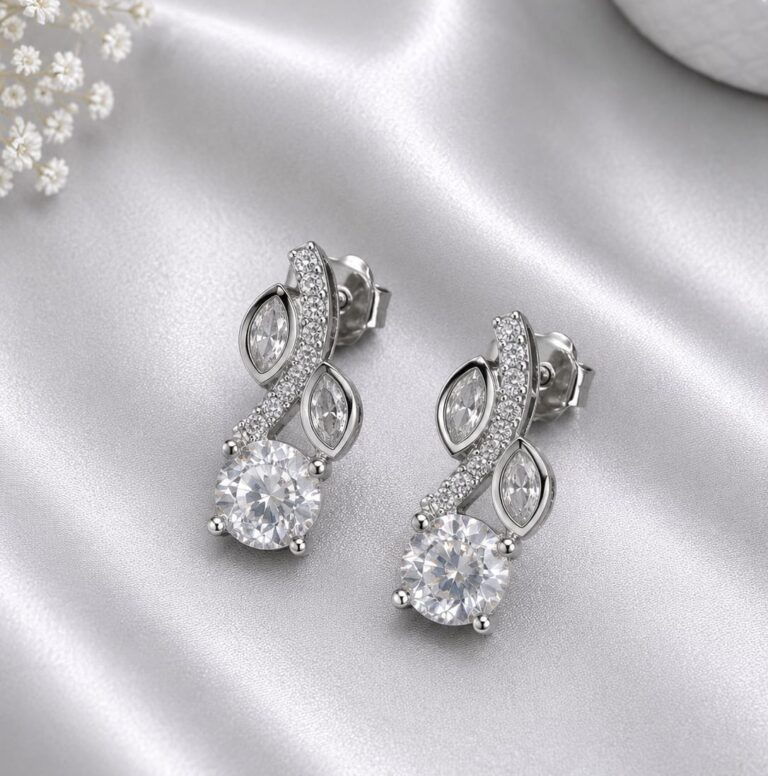 925 Silver Floral Stud Earrings with Sparkling Cubic Zirconia Stones