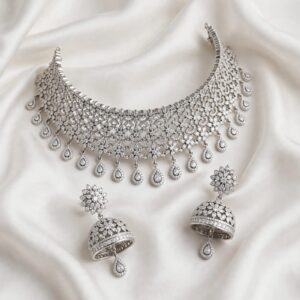 Silver 925 Necklace Set - Choker with Jhumka Earrings - Al Imran Jewellers