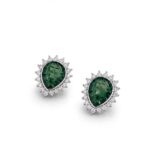 Silver 925 Emerald Green Halo Stud Earrings with Sparkling CZ Stones