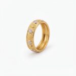 A 21K gold band ring with alternating circular silver and gold textures, no gemstones