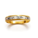 A luxury 21K gold ring featuring a central silver patterned design, elegant jewelry for daily wear