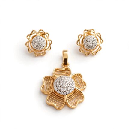 925 sterling silver flower pendant and tops set