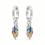 925 silver rainbow feather huggie bali earrings