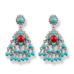 925 silver real turquoise real red coral afghani earrings