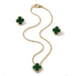 sterling silver green clover stud earrings set