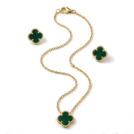 sterling silver green clover stud earrings set