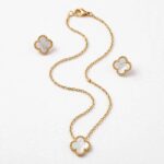 925 silver white mother of pearl clover necklace and earrings set