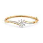 925 sterling silver gold plated starburst flower hinged cuff bracelet with Zircon pave for women