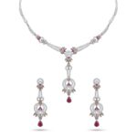 925 sterling silver necklace set with ruby teardrop pendant and matching earrings, bridal jewelry set