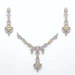 925 sterling silver necklace set with yellow citrine stone and earrings, also available in red stone variant