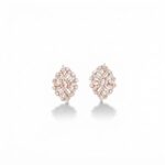 Pair of rose gold diamond stud earrings in leaf shape design with marquise and baguette diamonds