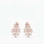Pair of rose gold plated leaf vine long stud earrings with marquise white zircon stones